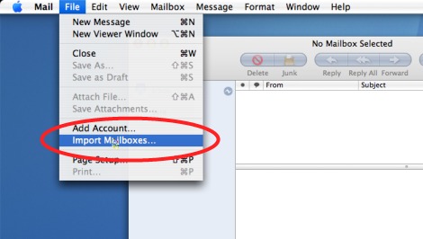Mac Mail import mailboxes screenshot