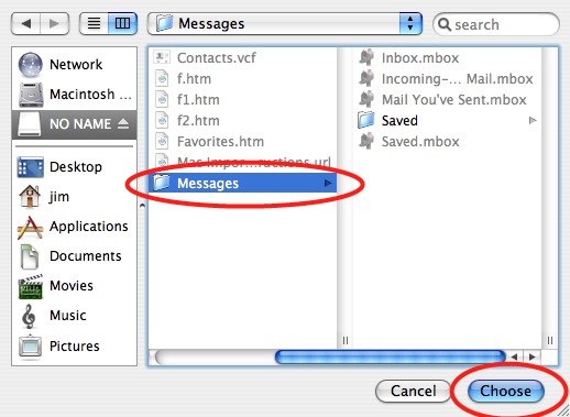 Mac Mail folder selection screenshot