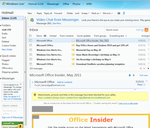 Hotmail screenshot